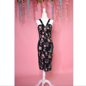 Retro Cocktail Print Wiggle Dress